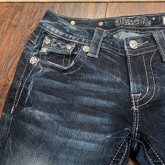 MISS ME STRETCH EMBELLISHED wings distressed DARK WASH DENIM JEANS SIZE 27 - Picture 3 of 13